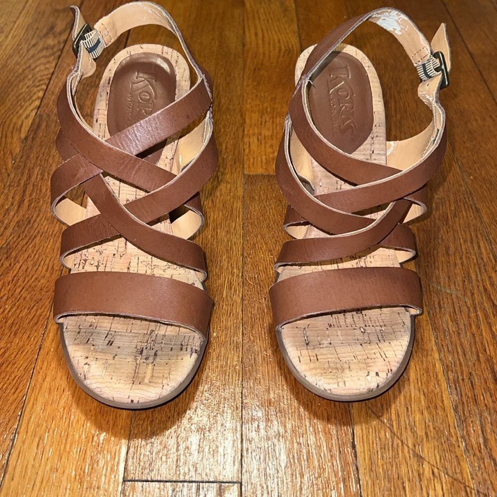 Korks by Kork-Ease Brown Wedge Cork Heel Size 8M - Picture 2 of 6